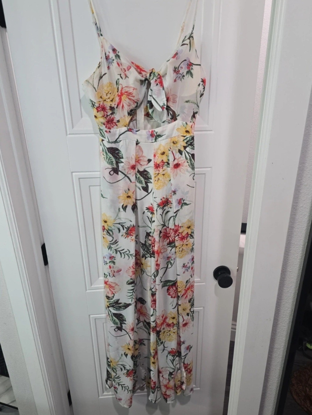 Boho Floral Jumpsuit M Cutout Sweetheart Thigh Slit Flyaway Maxi
